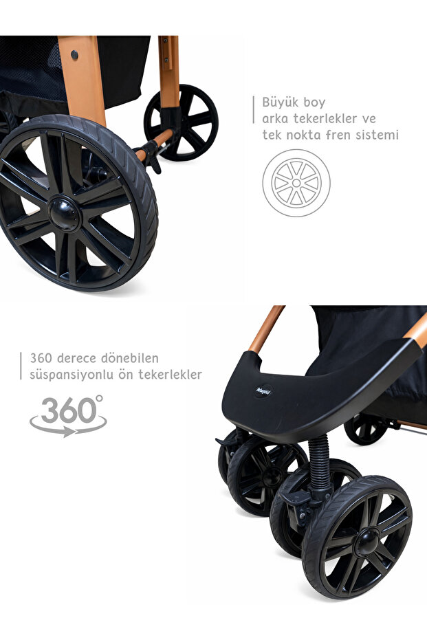 BEBEGOLD Classic Black Travel Sistem, Çift Yönlü, ( Seyahat Sistem ) Bebek Arabası Pusetsiz görsel 3