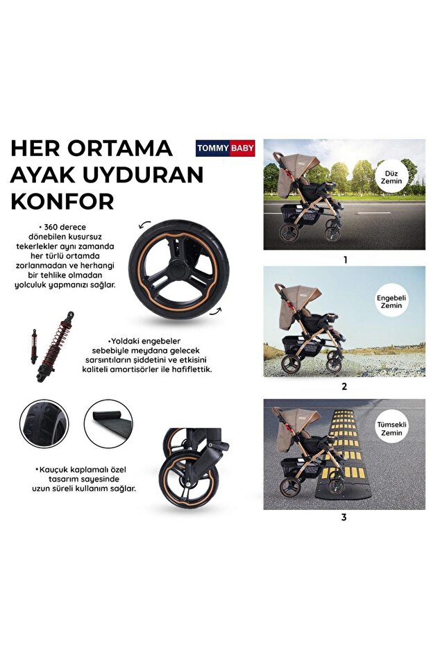 Tommybaby Tornado Plus Gold Alüminyum Lüx Çift Yön Bebek Arabası görsel 3