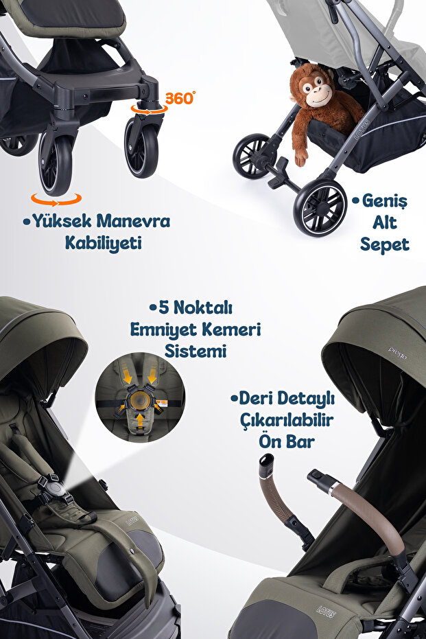 Prego Lotus Pro Kabin Boy Bebek Arabası - Tek Elle Katlanır -Hafif -UV Tenteli - Full Aksesuarlı görsel 3