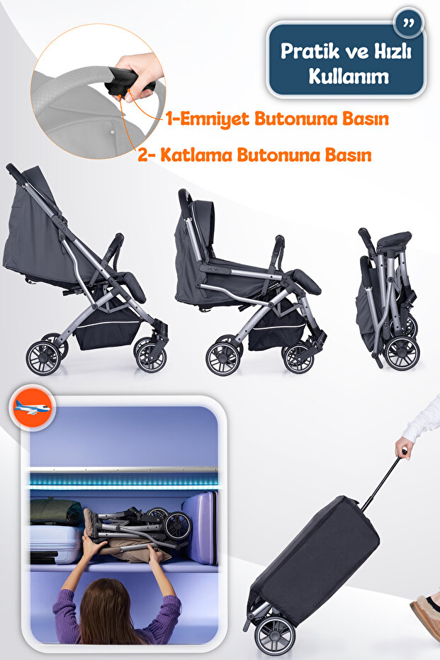 Prego Lotus Pro Kabin Boy Bebek Arabası - Tek Elle Katlanır -Hafif -UV Tenteli - Full Aksesuarlı görsel 4