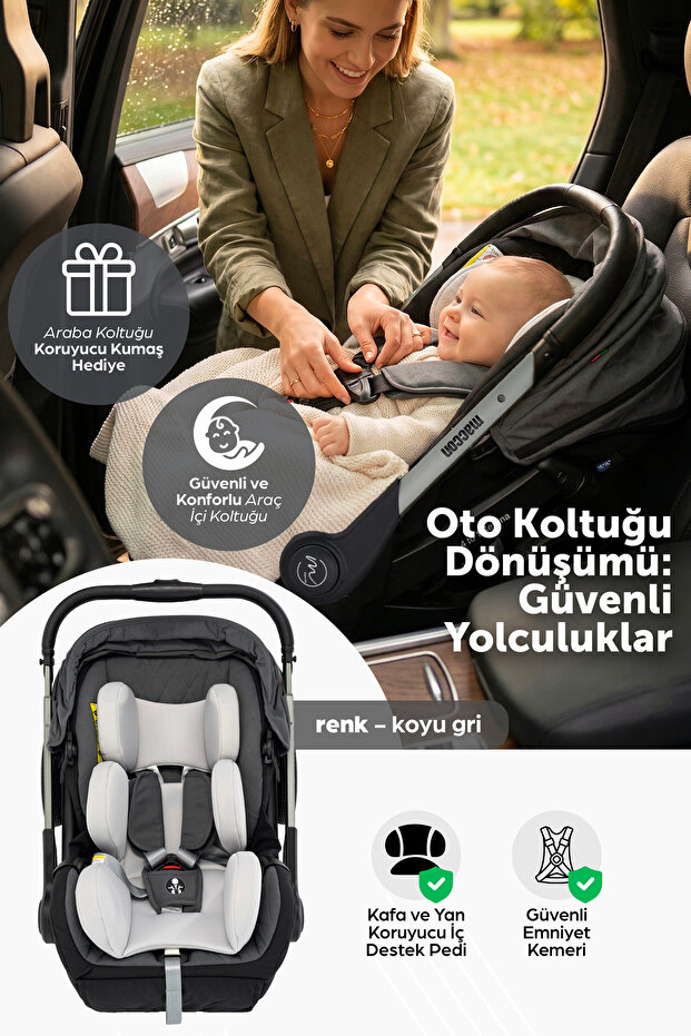 maccon Serena 4 in 1; Ana Kucağı & Oto Koltuğa Dönüşen Çift Yönlü Bebek Arabası görsel 2
