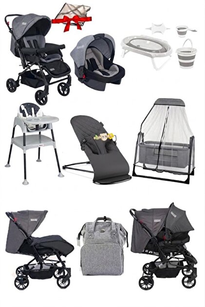 Ünal 8 Parça Çeyiz Seti Bebek Arabası Puset Ana Kucağı Beşik Mama Sandalyesi Yürüteç Bebek Bakım Çantası görsel 4