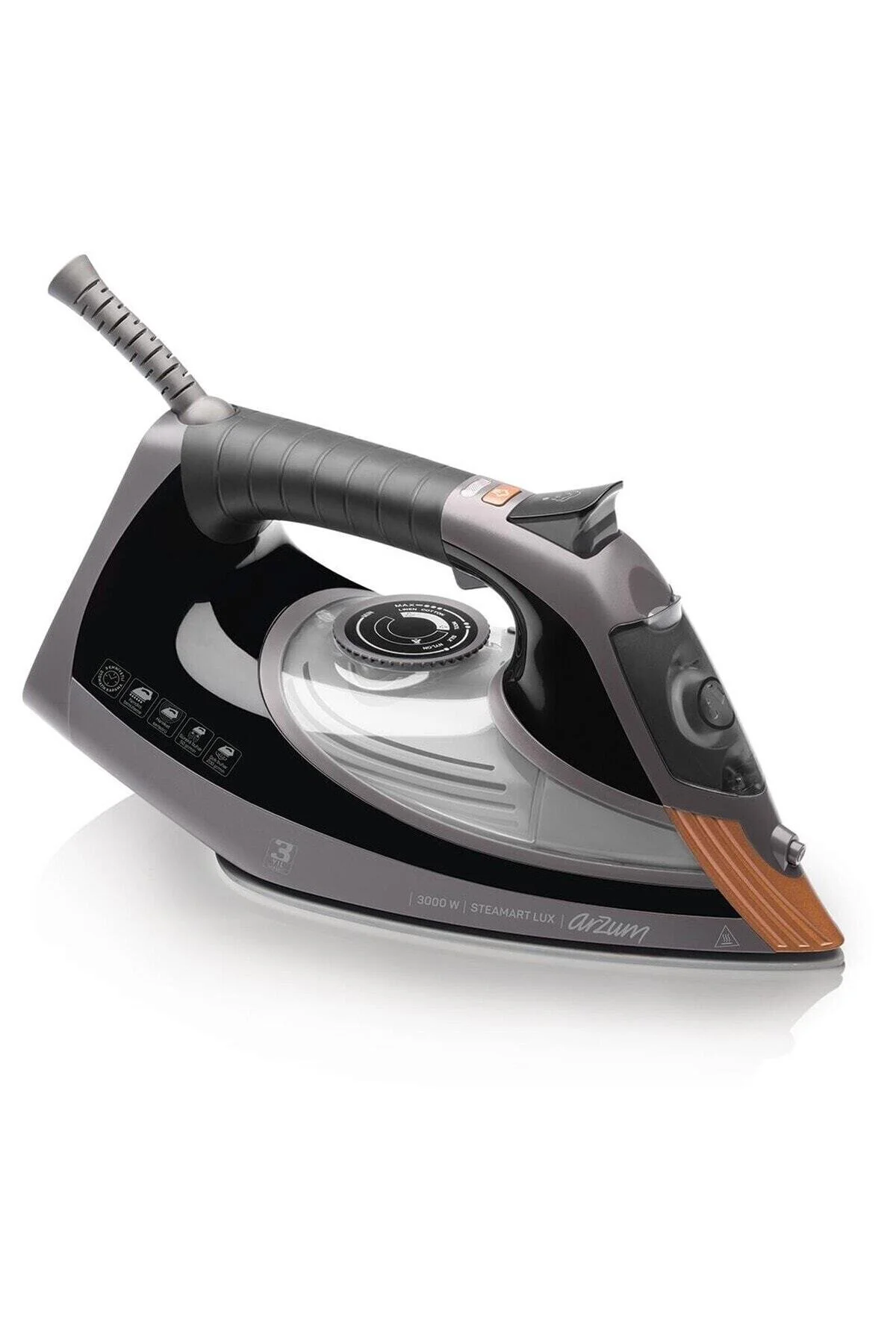 Arzum AR693 Steamart Lux 3000W Seramik Tabanlı Buharlı Ütü Şok Buhar Anti-Calc Siyah