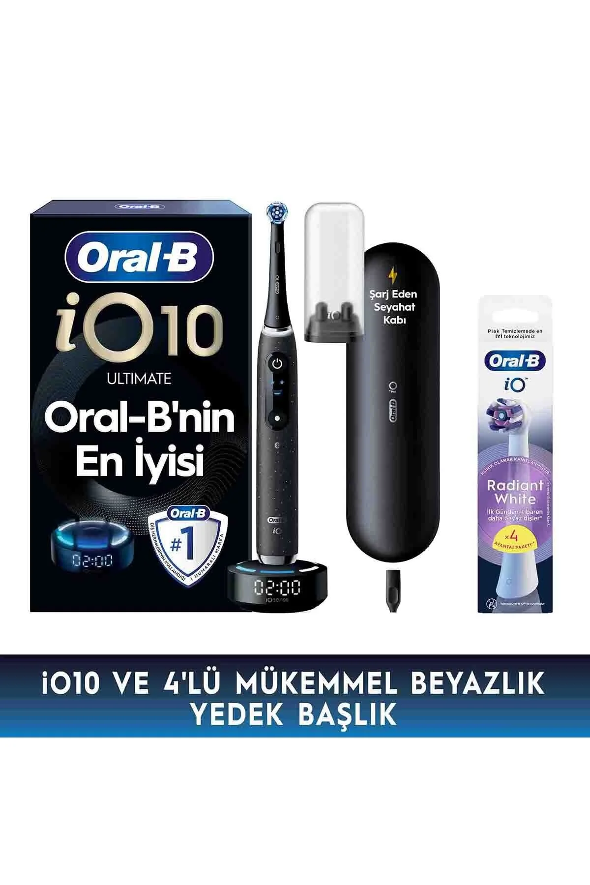 Oral-B iO10 Kozmik Siyah Elektrikli/Şarjlı Diş Fırçası 4 Yedek Başlıklı 1 Günde Beyazlık Seti