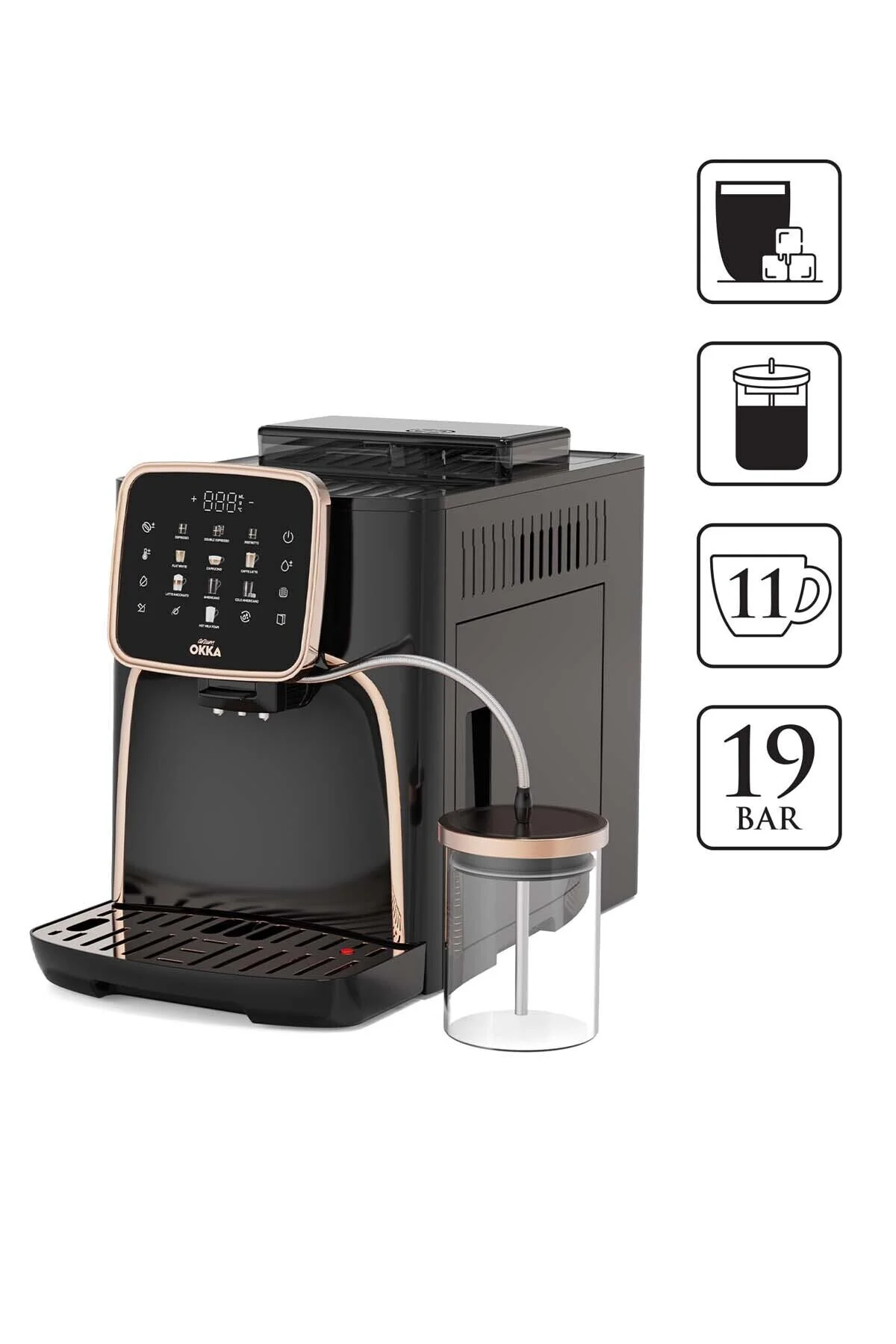 Arzum OK0028 Okka Espresso Pro M Tam Otomatik Espresso Makinesi, 11 Sıcak ve Soğuk İçecek, Bakır