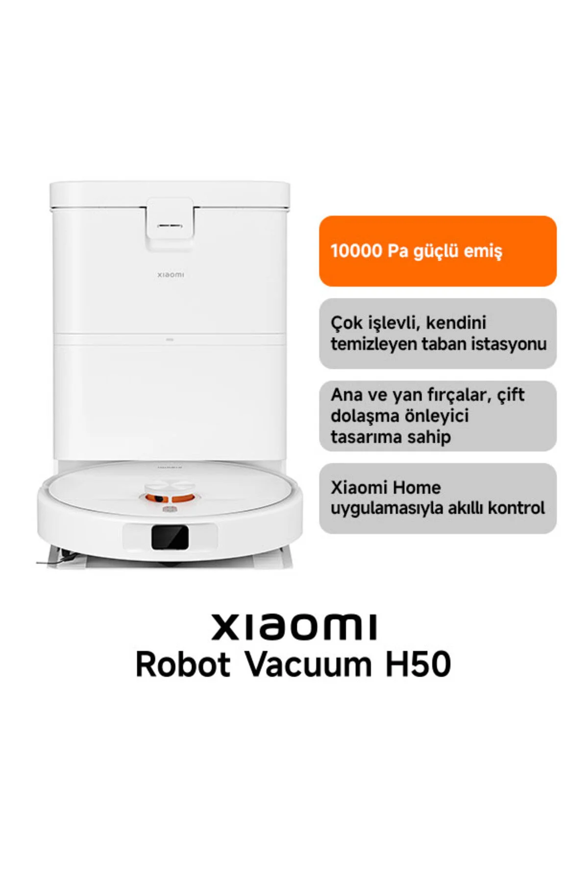 Xiaomi Robot Vacuum H50 Beyaz Akıllı Robot Süpürge 10000 Pa Emiş Gücü ( Xiaomi Türkiye Garantili)