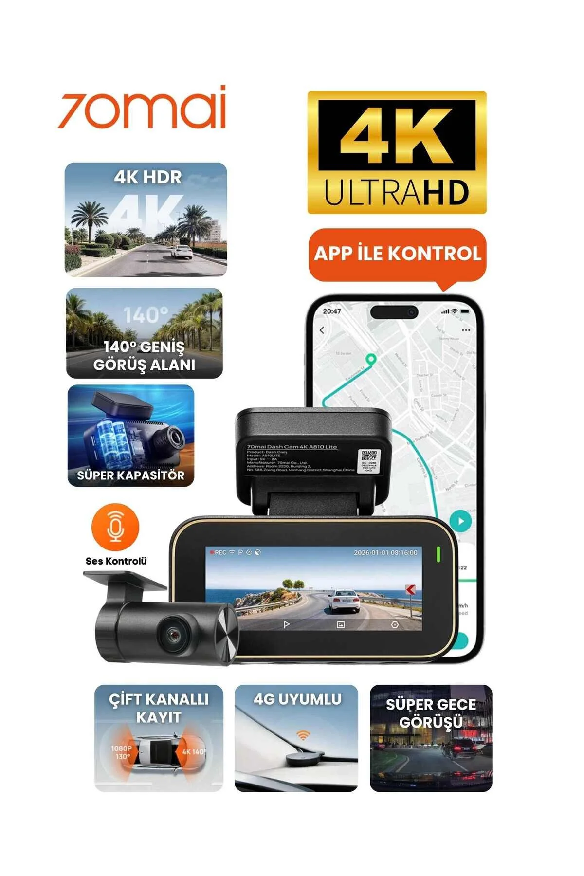 70MAİ A810 Lite Ön Kamera + RC21 Arka Kamera