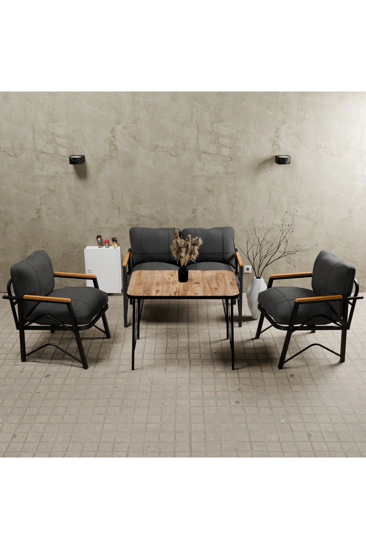 MB GARDEN FURNITURE Simetri Model, Balkon, Bahçe, Cafe, Metal Koltuk Takımı 2 1 1 Masalı
