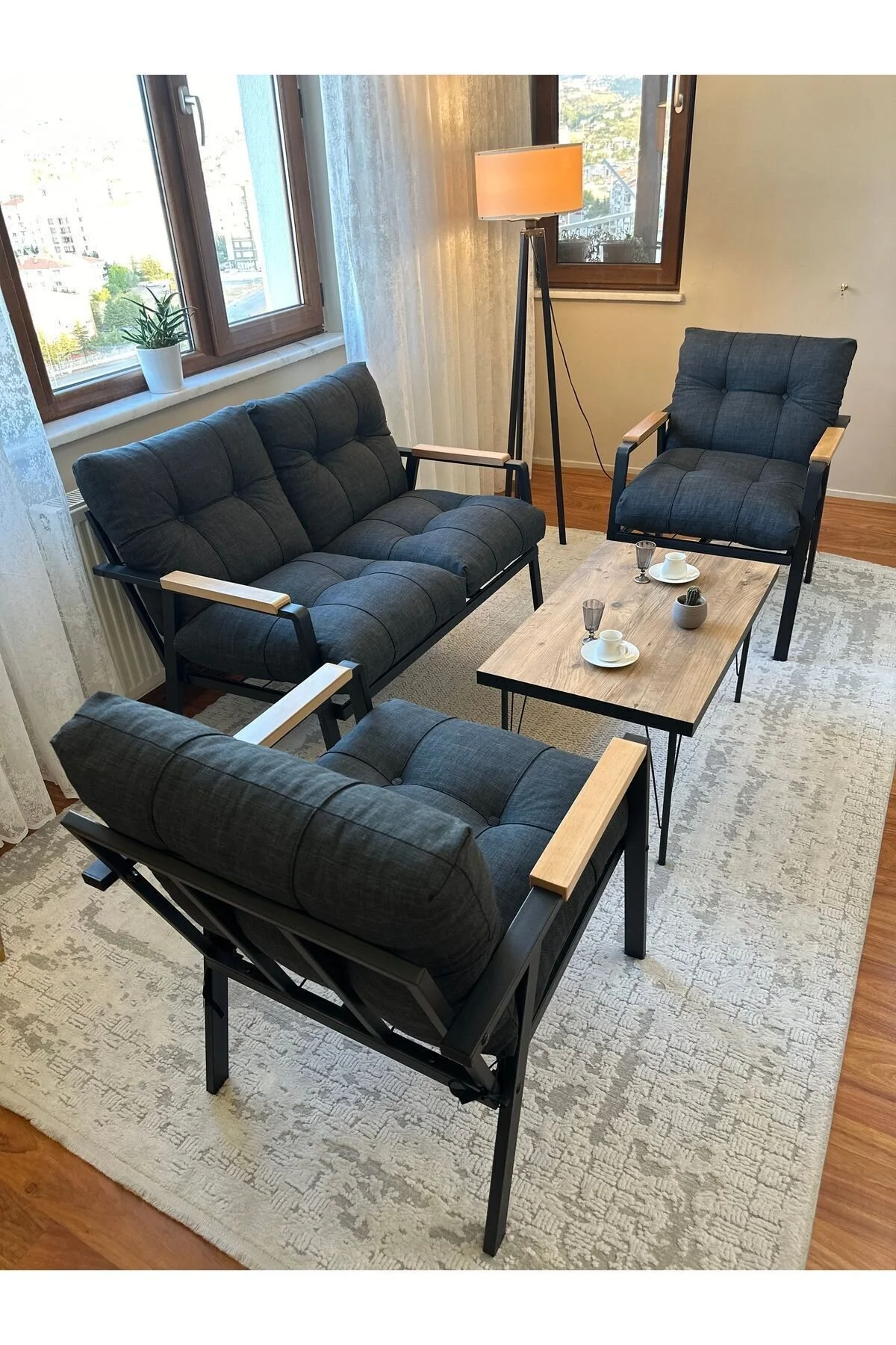Green Garden Gökçe,Balkon, Bahçe,Teras,Cafe - Salon - Metal Kanepe Koltuk Takımı - 2+1+1 + Sehpa